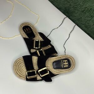 Haute Hippie Black Sandals with Gold Buckles